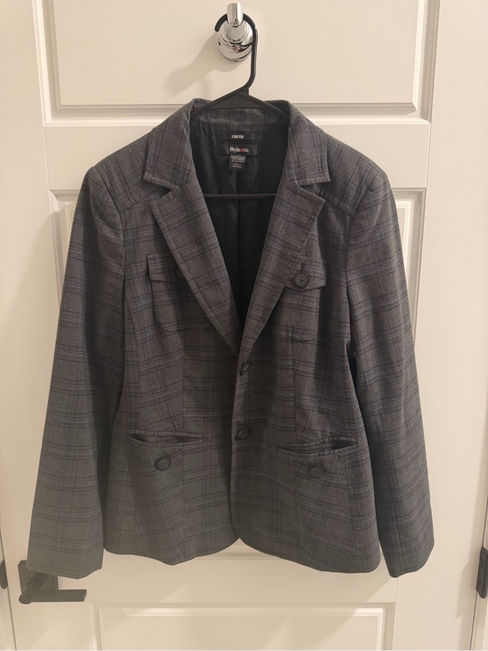 Style & Co. Women's Gray Plaid Blazer